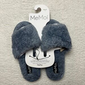 MeMoi Slippers Womens Medium 7-8 Denim The Jacqueline Plush Faux Fur Slides